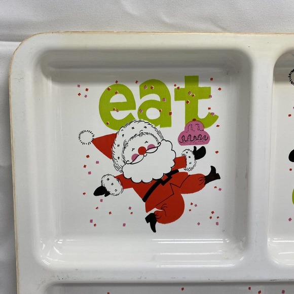 Vtg MCM Christmas Santa Divided Serving Snack Tray Platter Kitschy 20x13.5 - Picture 3 of 10